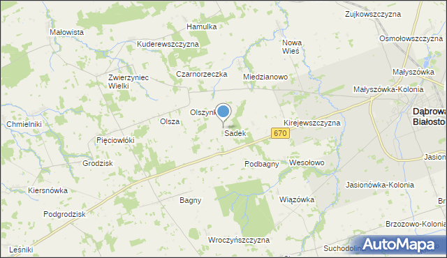 mapa Sadek, Sadek gmina Dąbrowa Białostocka na mapie Targeo